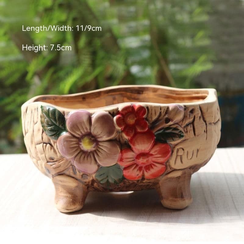 image-Creative Personality Green Plant Pot Handmade Desktop Breathable Combination Small Ceramic Flower Pot
