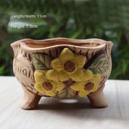 image-Creative Personality Green Plant Pot Handmade Desktop Breathable Combination Small Ceramic Flower Pot
