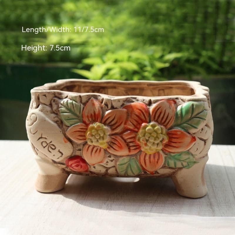 image-Creative Personality Green Plant Pot Handmade Desktop Breathable Combination Small Ceramic Flower Pot