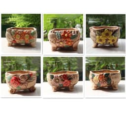 image-Creative Personality Green Plant Pot Handmade Desktop Breathable Combination Small Ceramic Flower Pot