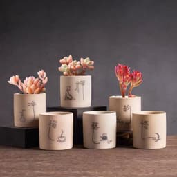 image-Simple Ceramic Succulent Flower Pot Indoor Stoneware Breathable Plant Thumb Pot Combination Set Table Decoration Small Ornaments