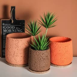 image-Nordic Cement Flowerpot Creative Volcanic Rock Breathable Greenery Potted Pot With Tray Flowerpot