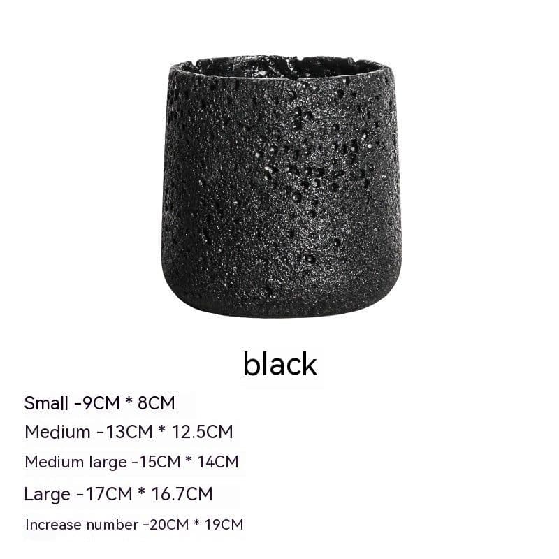 image-Nordic Cement Flowerpot Creative Volcanic Rock Breathable Greenery Potted Pot With Tray Flowerpot