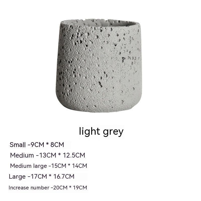 image-Nordic Cement Flowerpot Creative Volcanic Rock Breathable Greenery Potted Pot With Tray Flowerpot