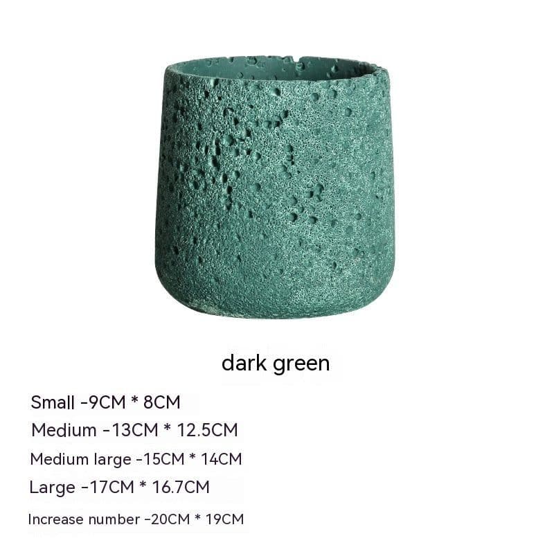 image-Nordic Cement Flowerpot Creative Volcanic Rock Breathable Greenery Potted Pot With Tray Flowerpot