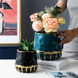 image-Succulent Flower Pot Golden Edge Home Decoration Wind Marbling Gift Ceramic
