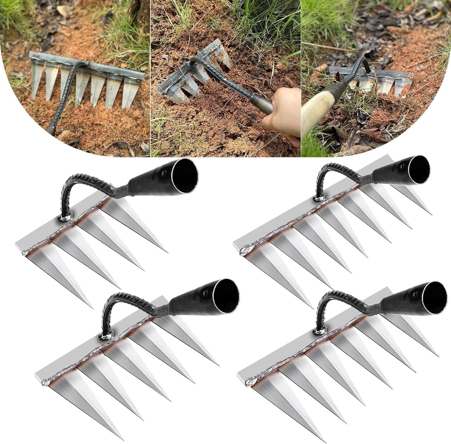 image-4 PCS Iron Rake, Garden Rake, Iron Rake The Heavy-Duty Iron Weeding Rake, Iron Rake Weeder With Handle, Iron Hoe Rake For Backyard Gardening Weeding Loosening Farm Planting - 4, 5, 6, 7 Tines