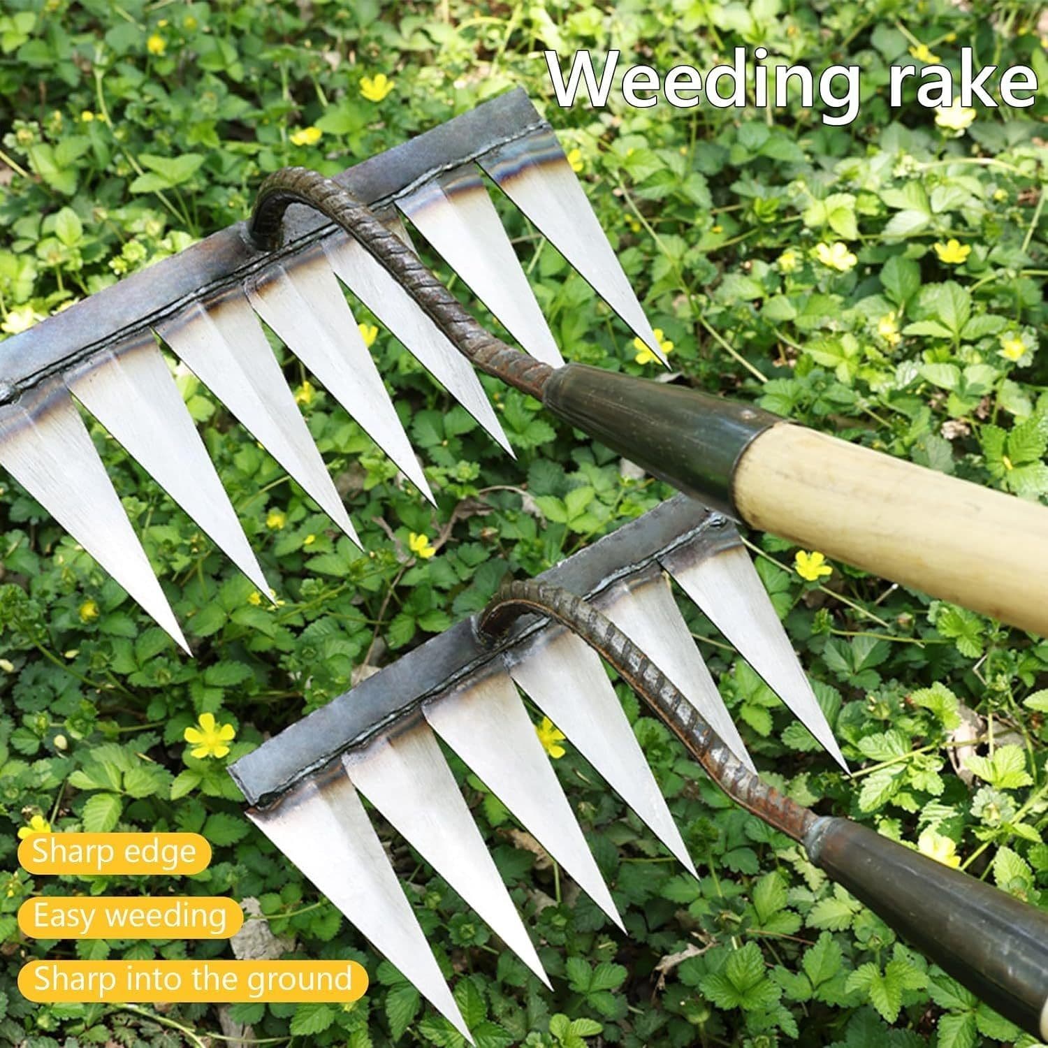 image-4 PCS Iron Rake, Garden Rake, Iron Rake The Heavy-Duty Iron Weeding Rake, Iron Rake Weeder With Handle, Iron Hoe Rake For Backyard Gardening Weeding Loosening Farm Planting - 4, 5, 6, 7 Tines