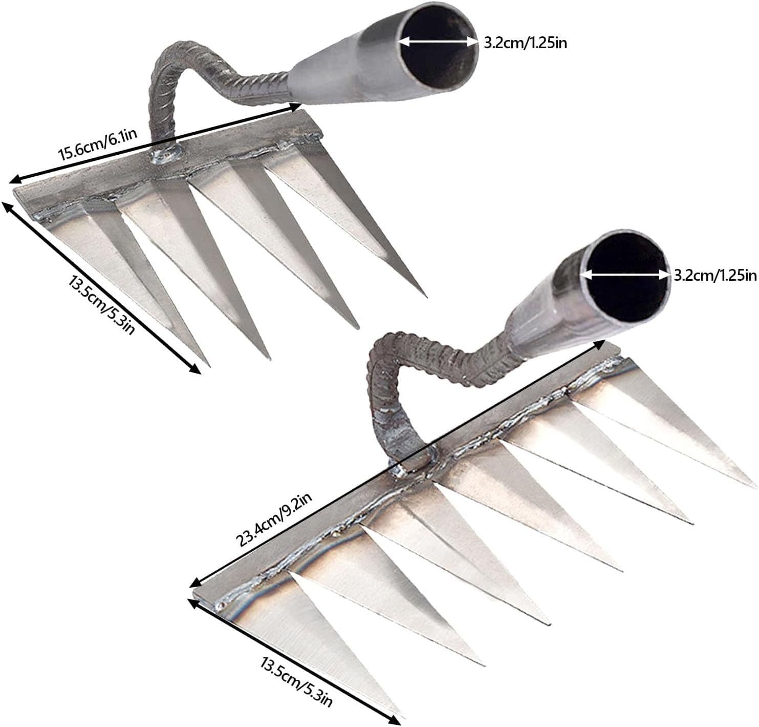 image-2 PCS Carbon Garden Hand Rake Tool Metal Heavy Duty Weeding Rake Iron Hoe Rake For Backyard Gardening Weeding Loosening Farm Planting - 4 And 6 Tines