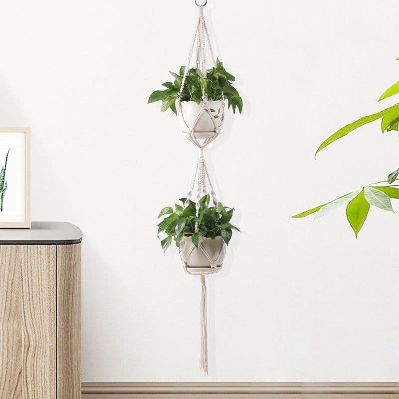 image-Handmade Woven Flower Pot Net Pocket Hanging Gardening