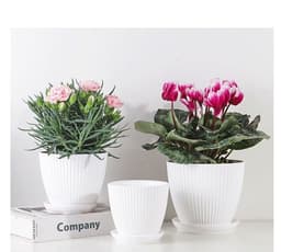 image-Plastic Resin Thickened Vertical Stripes Green Plant Pot Colorful Round Flower Pot