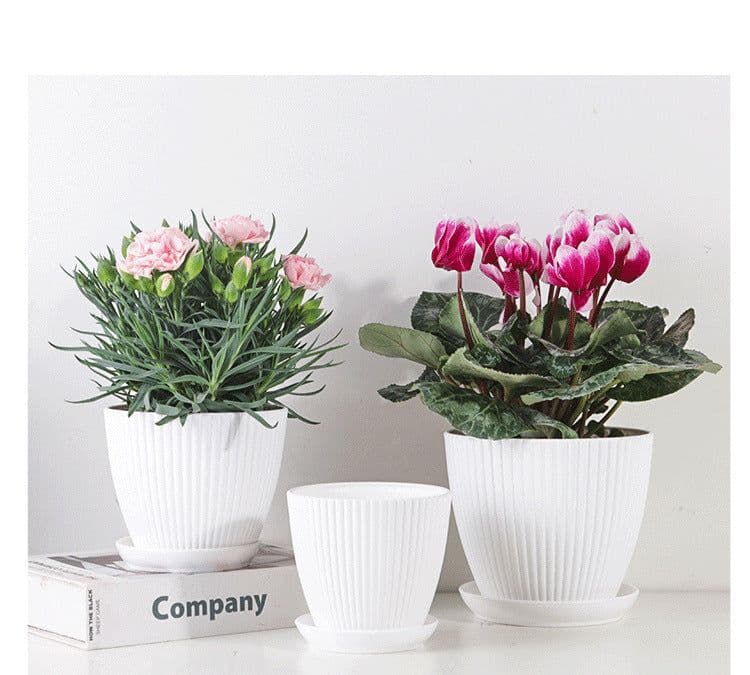 image-Plastic Resin Thickened Vertical Stripes Green Plant Pot Colorful Round Flower Pot
