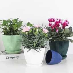 image-Plastic Resin Thickened Vertical Stripes Green Plant Pot Colorful Round Flower Pot
