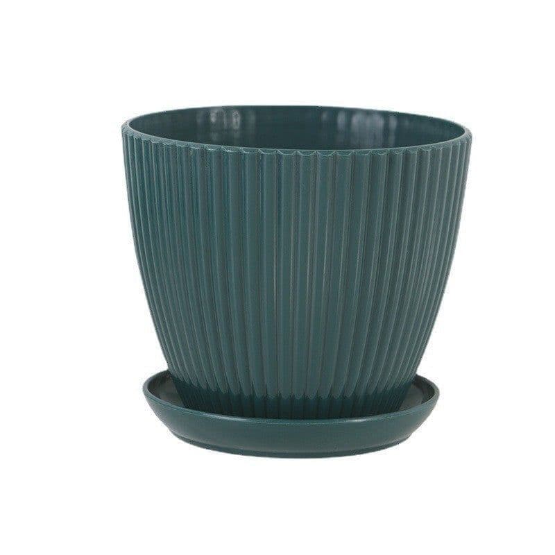 image-Plastic Resin Thickened Vertical Stripes Green Plant Pot Colorful Round Flower Pot