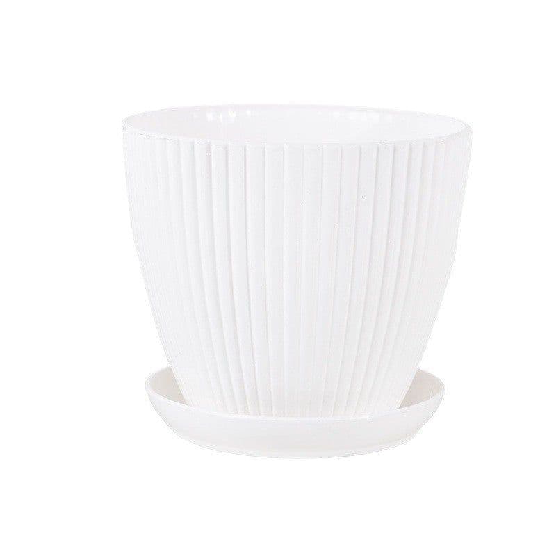 image-Plastic Resin Thickened Vertical Stripes Green Plant Pot Colorful Round Flower Pot
