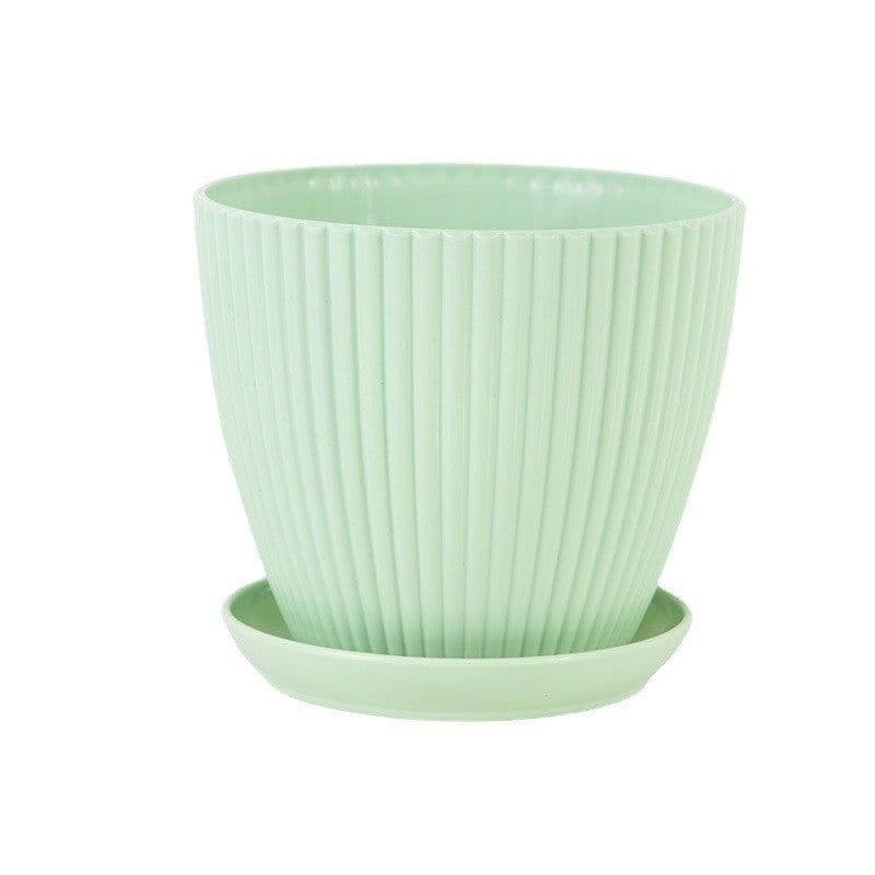 image-Plastic Resin Thickened Vertical Stripes Green Plant Pot Colorful Round Flower Pot