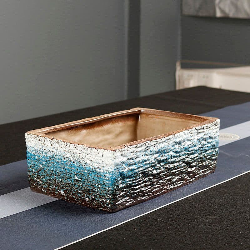 image-Simple Rectangular Stoneware Hydroponic Flowerpot