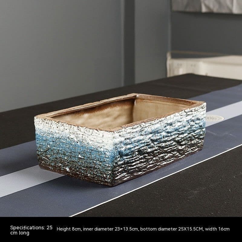 image-Simple Rectangular Stoneware Hydroponic Flowerpot
