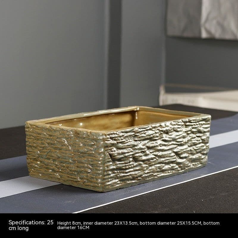 image-Simple Rectangular Stoneware Hydroponic Flowerpot