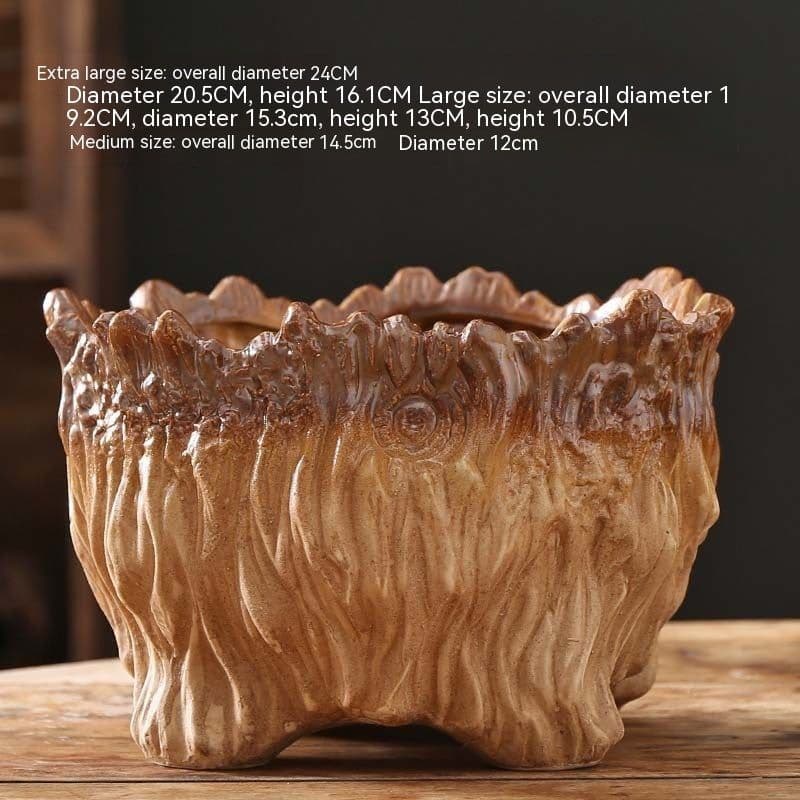 image-Flower Pot Ceramic Large Extra Large Wood Shaped Tree Root Green Plant Succulent Flower Pot