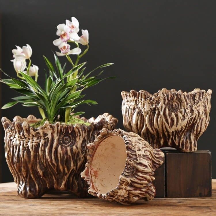 image-Flower Pot Ceramic Large Extra Large Wood Shaped Tree Root Green Plant Succulent Flower Pot