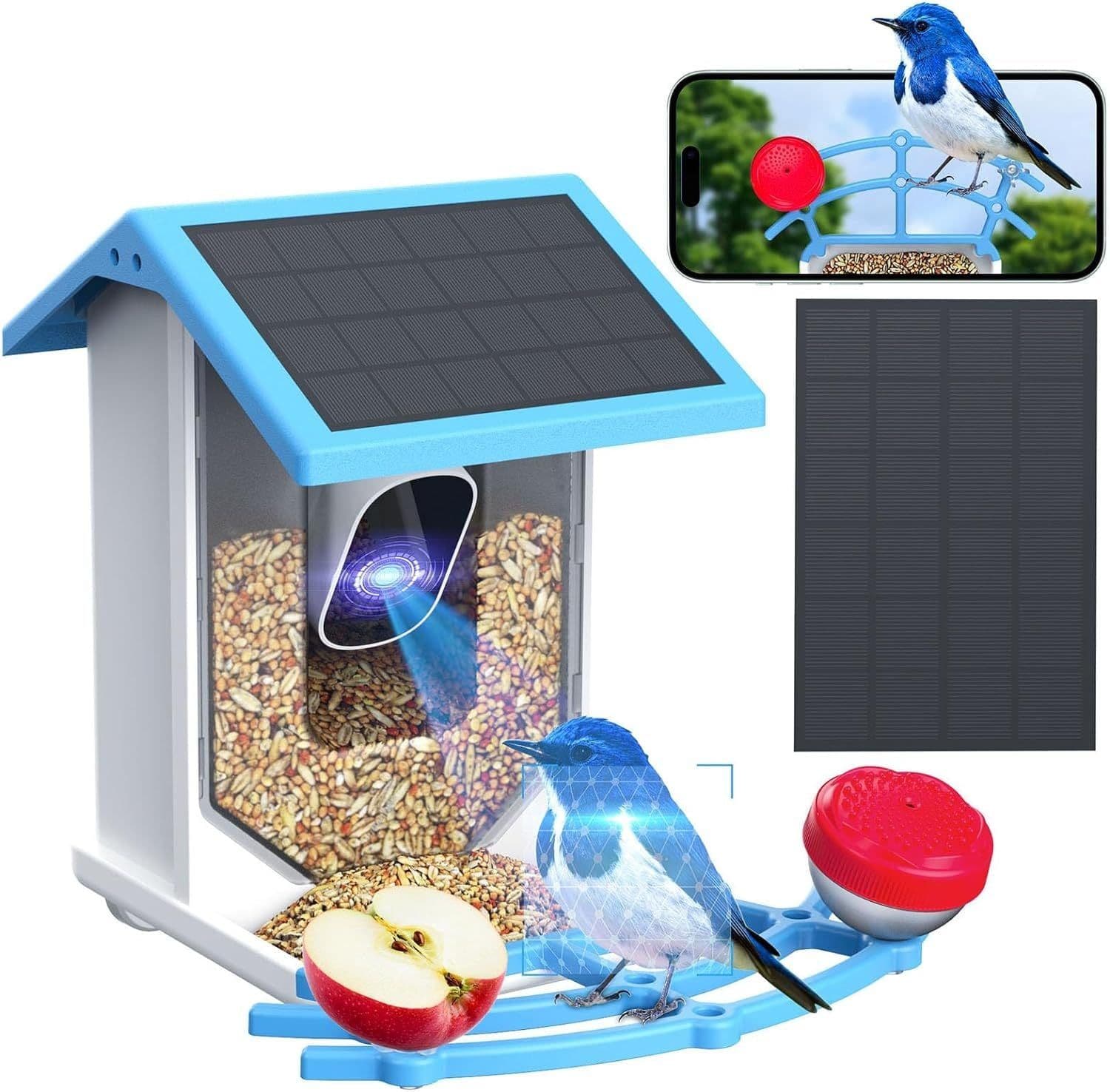 image-Smart Bird Feeder With Camera,Solar-Powered WiFi 4MP Live Camera,AI Identify Bird Species Auto Capture Garden Bird Watching&Motion Detection,Ideal Gift For Bird Lovers,Blue