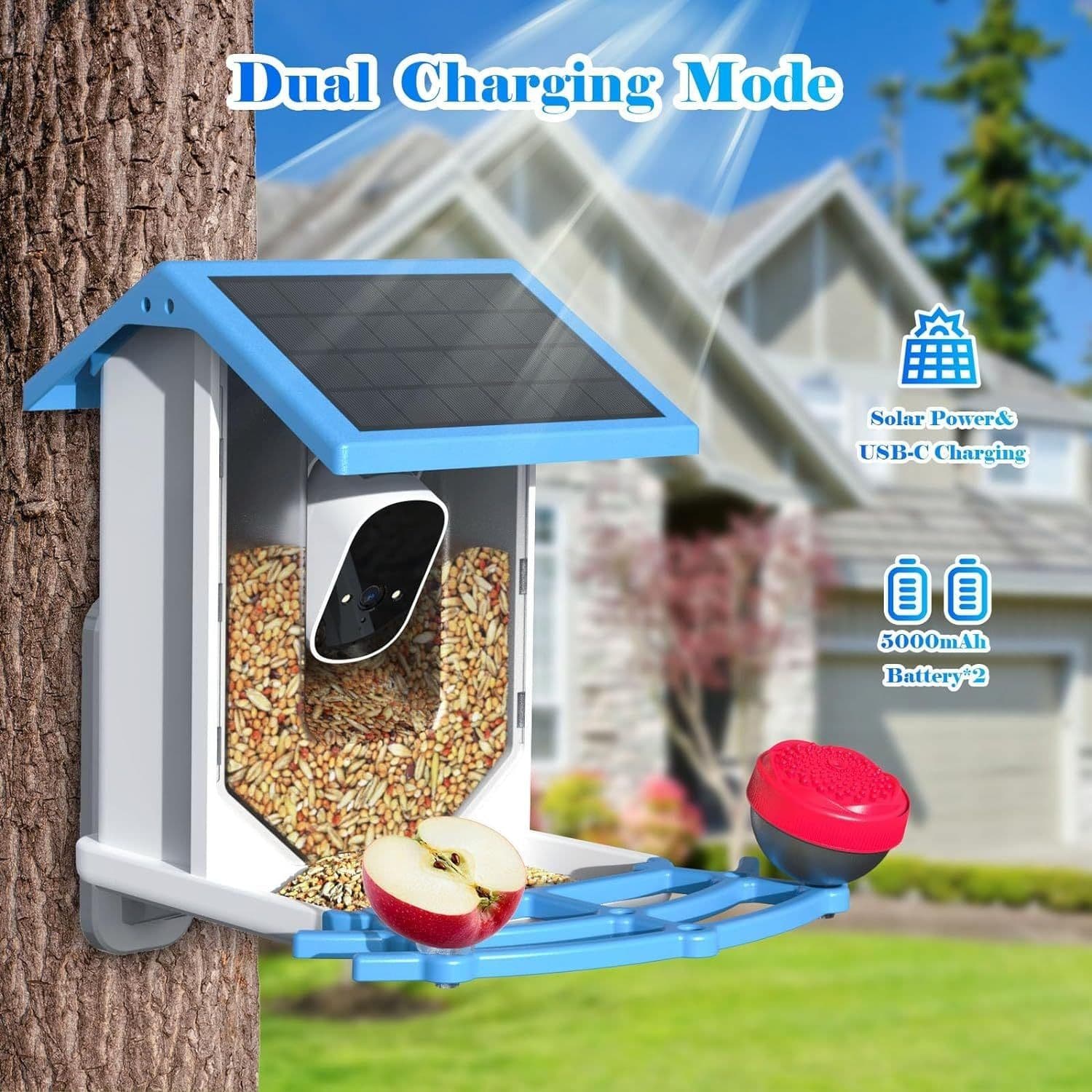 image-Smart Bird Feeder With Camera,Solar-Powered WiFi 4MP Live Camera,AI Identify Bird Species Auto Capture Garden Bird Watching&Motion Detection,Ideal Gift For Bird Lovers,Blue