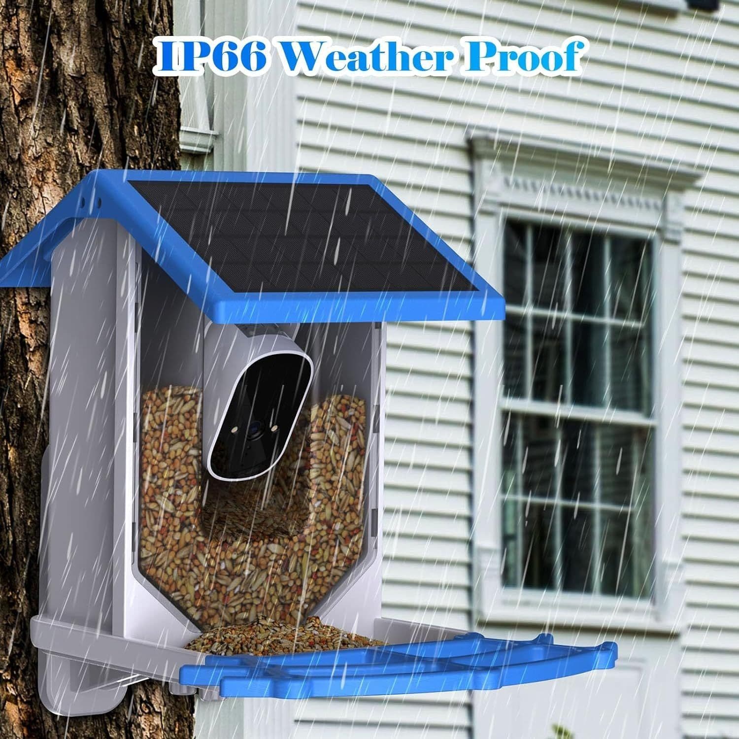 image-Smart Bird Feeder With Camera,Solar-Powered WiFi 4MP Live Camera,AI Identify Bird Species Auto Capture Garden Bird Watching&Motion Detection,Ideal Gift For Bird Lovers,Blue