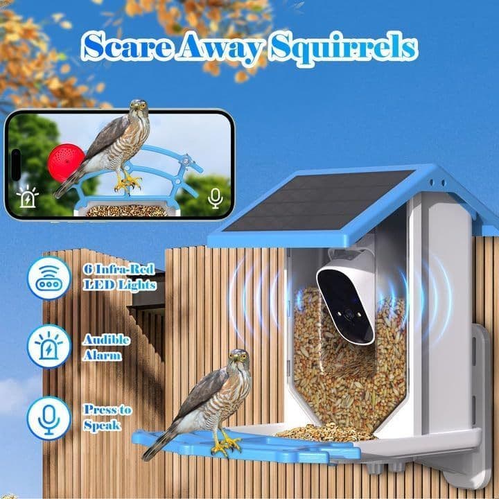 image-Smart Bird Feeder With Camera,Solar-Powered WiFi 4MP Live Camera,AI Identify Bird Species Auto Capture Garden Bird Watching&Motion Detection,Ideal Gift For Bird Lovers,Blue