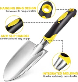 image-Gardening Hand Tools 3 Piece Set - Heavy Duty Garden Trowel, Transplanter, Hand Rake - Ergo Grip Handle - Bend-Proof & Rust-Proof Design