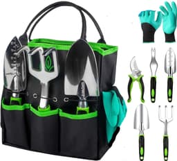 image-Heavy Duty Garden Tools 9Pieces Set - Rust Proof, Ergonomic Gardening Hand Tools Garden Gifts For Mom And Dad