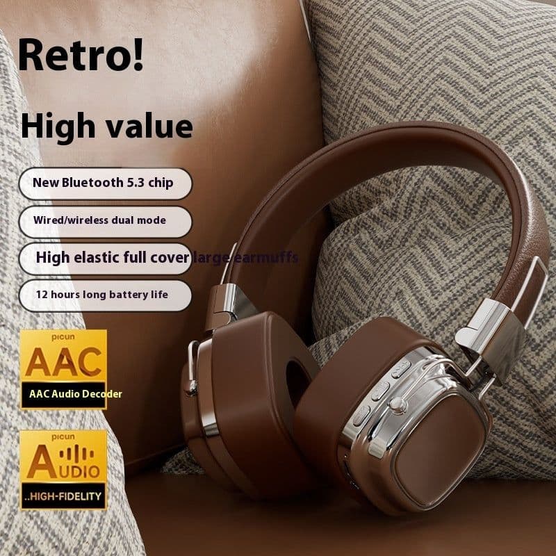 image-Retro Wireless Bluetooth 5.3 Head-mounted Dynamic Bass Boost Headset