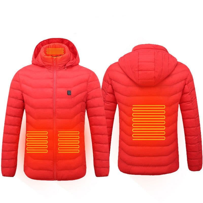 image-Men Heated Puffer Jacket Electric Heating Coat Insulated Hood Windbreaker 9Heat Zones