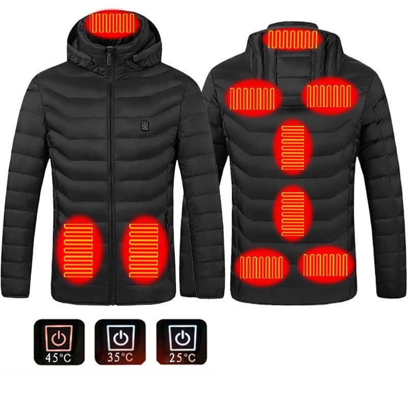 image-Men Heated Puffer Jacket Electric Heating Coat Insulated Hood Windbreaker 9Heat Zones