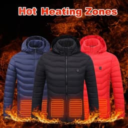 image-Men Heated Puffer Jacket Electric Heating Coat Insulated Hood Windbreaker 9Heat Zones