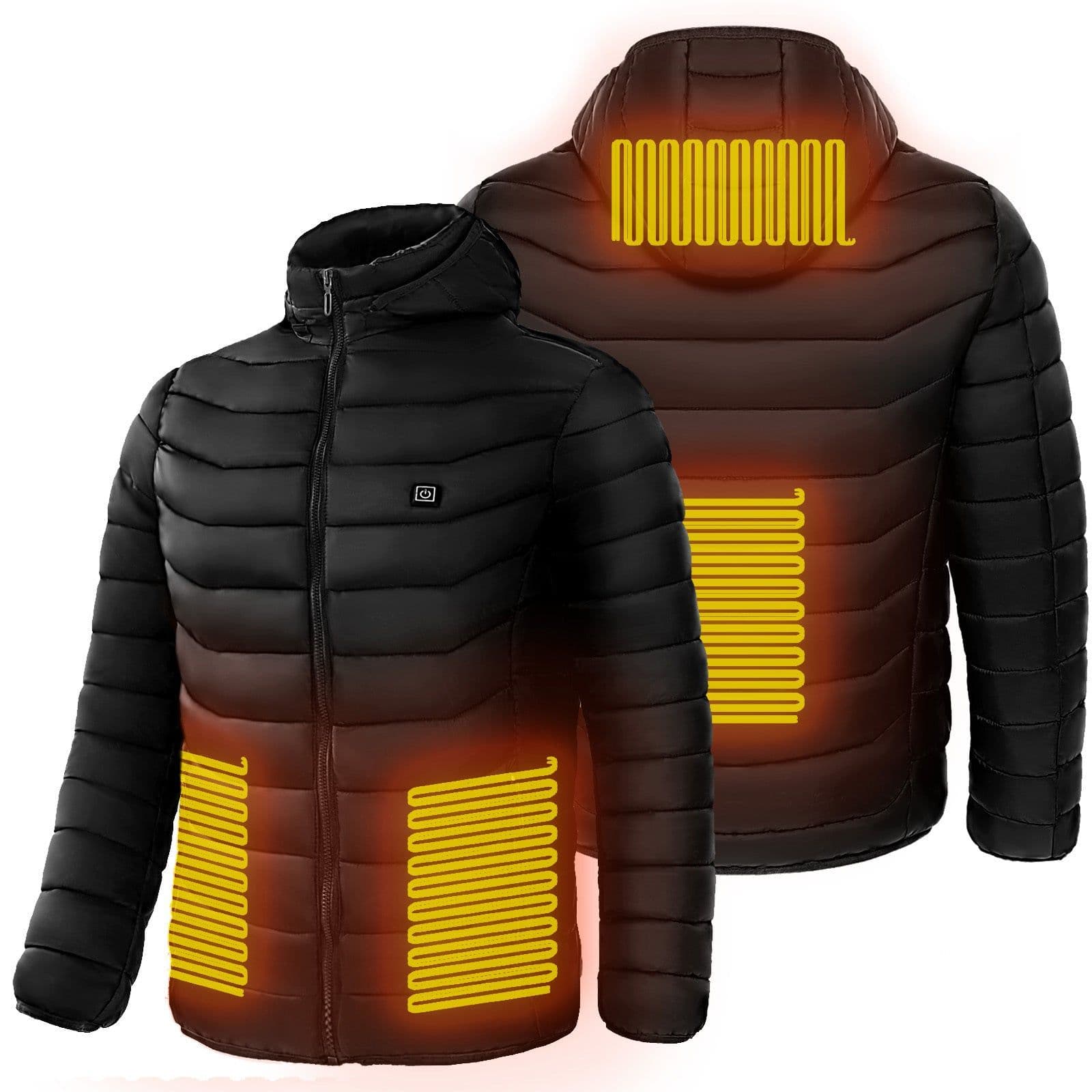 image-Men Heated Puffer Jacket Electric Heating Coat Insulated Hood Windbreaker 9Heat Zones