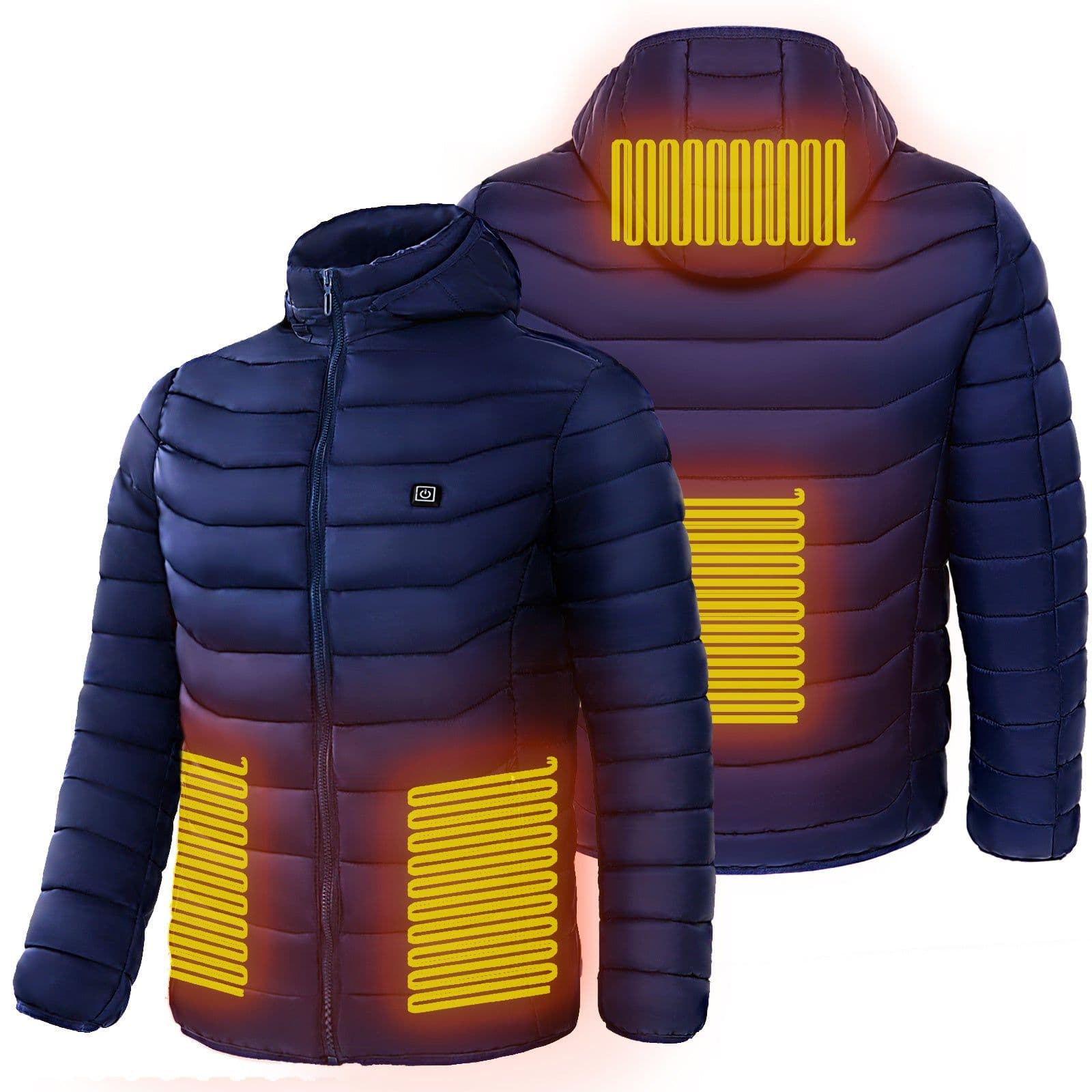 image-Men Heated Puffer Jacket Electric Heating Coat Insulated Hood Windbreaker 9Heat Zones