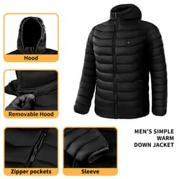 image-Men Heated Puffer Jacket Electric Heating Coat Insulated Hood Windbreaker 9Heat Zones