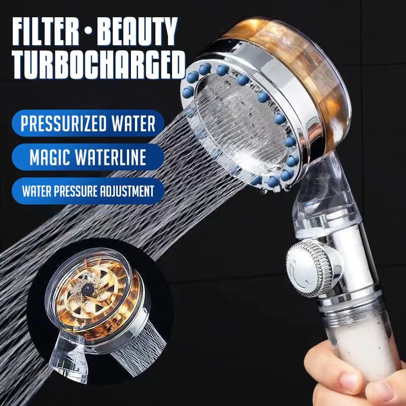 image-Pressurized Nozzle Turbo Shower Head One-Key Stop Water Saving High Pressure Shower Head Magic Water Line Bathroom Accessor