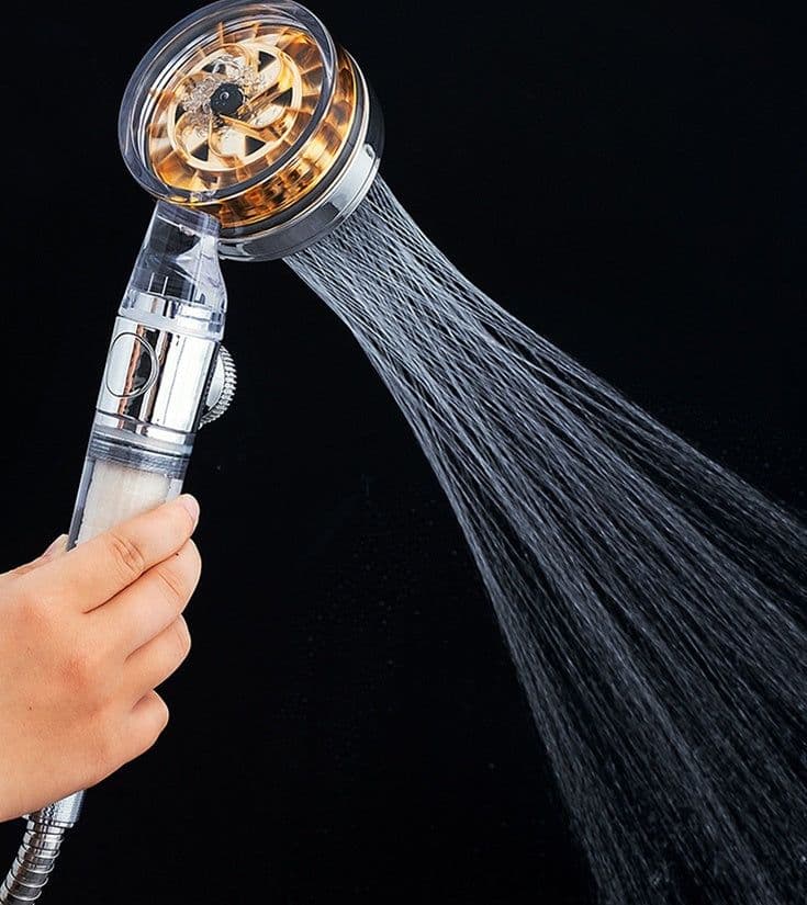 image-Pressurized Nozzle Turbo Shower Head One-Key Stop Water Saving High Pressure Shower Head Magic Water Line Bathroom Accessor