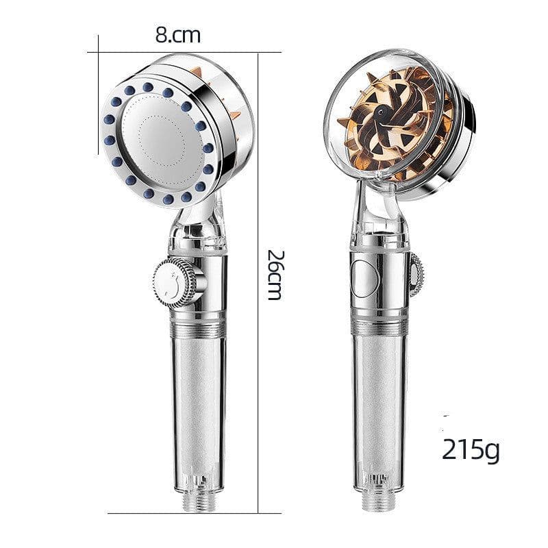 image-Pressurized Nozzle Turbo Shower Head One-Key Stop Water Saving High Pressure Shower Head Magic Water Line Bathroom Accessor