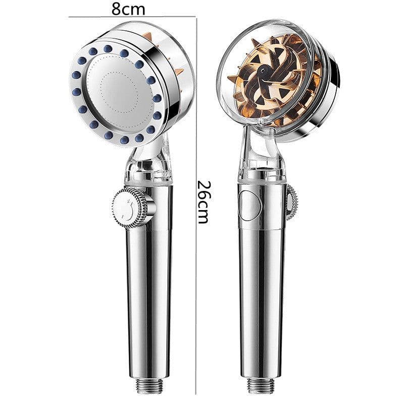 image-Pressurized Nozzle Turbo Shower Head One-Key Stop Water Saving High Pressure Shower Head Magic Water Line Bathroom Accessor