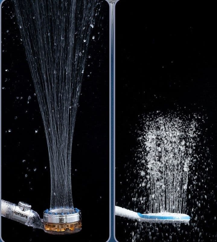 image-Pressurized Nozzle Turbo Shower Head One-Key Stop Water Saving High Pressure Shower Head Magic Water Line Bathroom Accessor