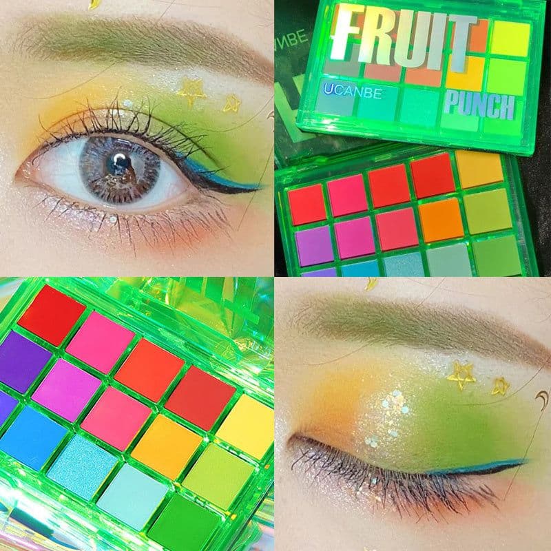 image-Makeup Sweet Party Eyeshadow Pallete Neon Palette 15 Shimmer Glitter Matte Shades Matellic Nude Blendable Pigment