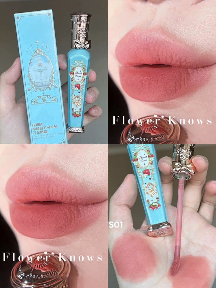image-Flower Knows Strawberry Rococo Series Embossed Blush Velvet Matte Lip Glaze