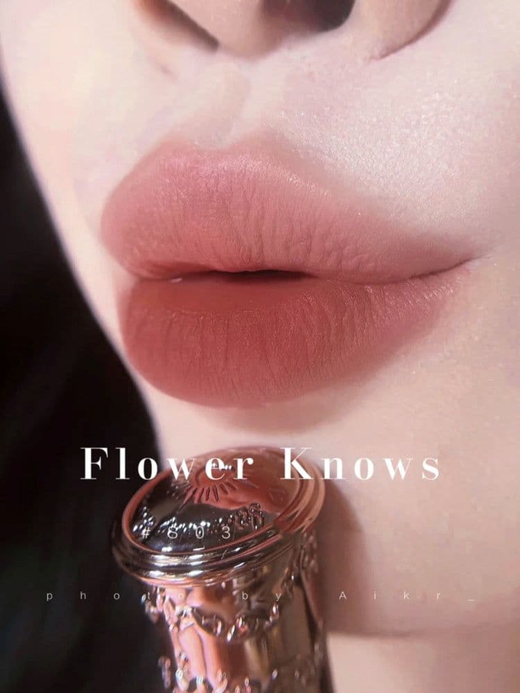 image-Flower Knows Strawberry Rococo Series Embossed Blush Velvet Matte Lip Glaze