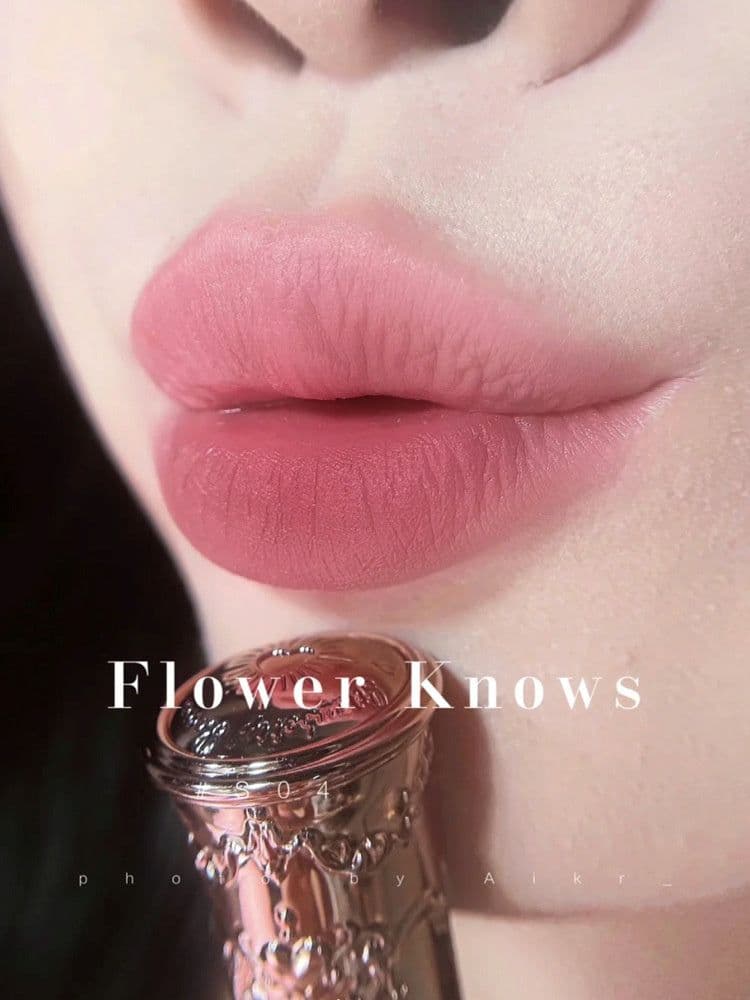 image-Flower Knows Strawberry Rococo Series Embossed Blush Velvet Matte Lip Glaze