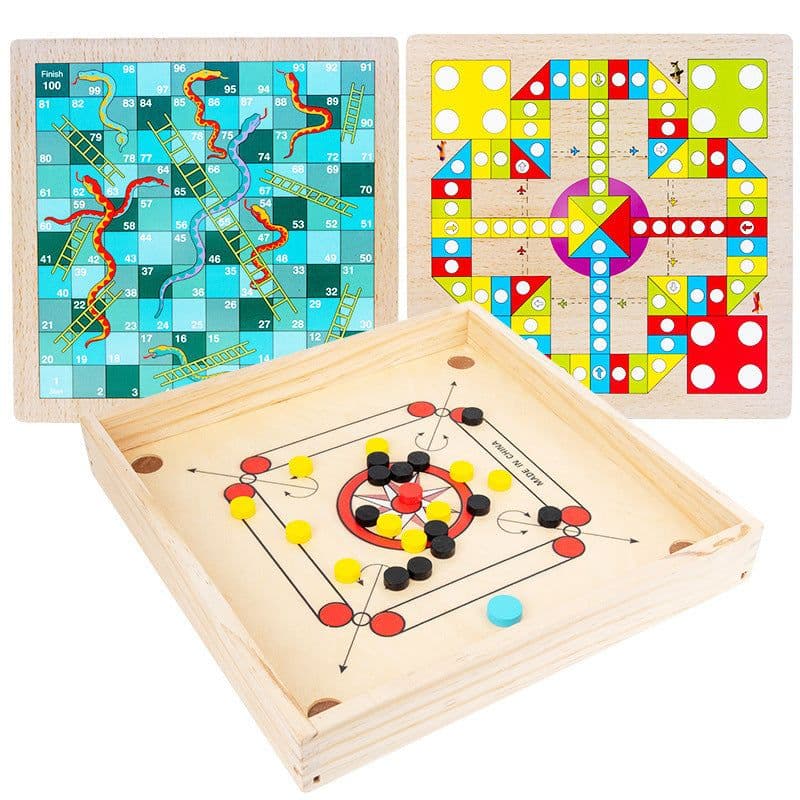 image-Four in One Wooden Classic Board Game Parent-child Game