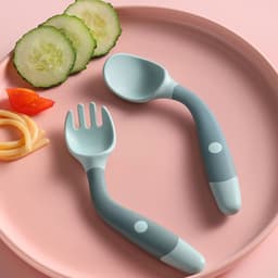 image-Silicone Spoon for Baby Utensils Set Auxiliary Food Toddler Learn To Eat Training Bendable Soft Fork Infant Children Tableware