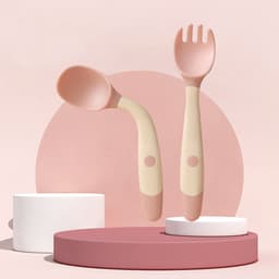 image-Silicone Spoon for Baby Utensils Set Auxiliary Food Toddler Learn To Eat Training Bendable Soft Fork Infant Children Tableware